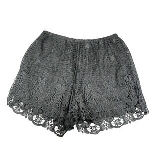Cato 14/16W Black Crochet‎ Lace Shorts Boho Tassel Drawstring Floral Hem Gothic